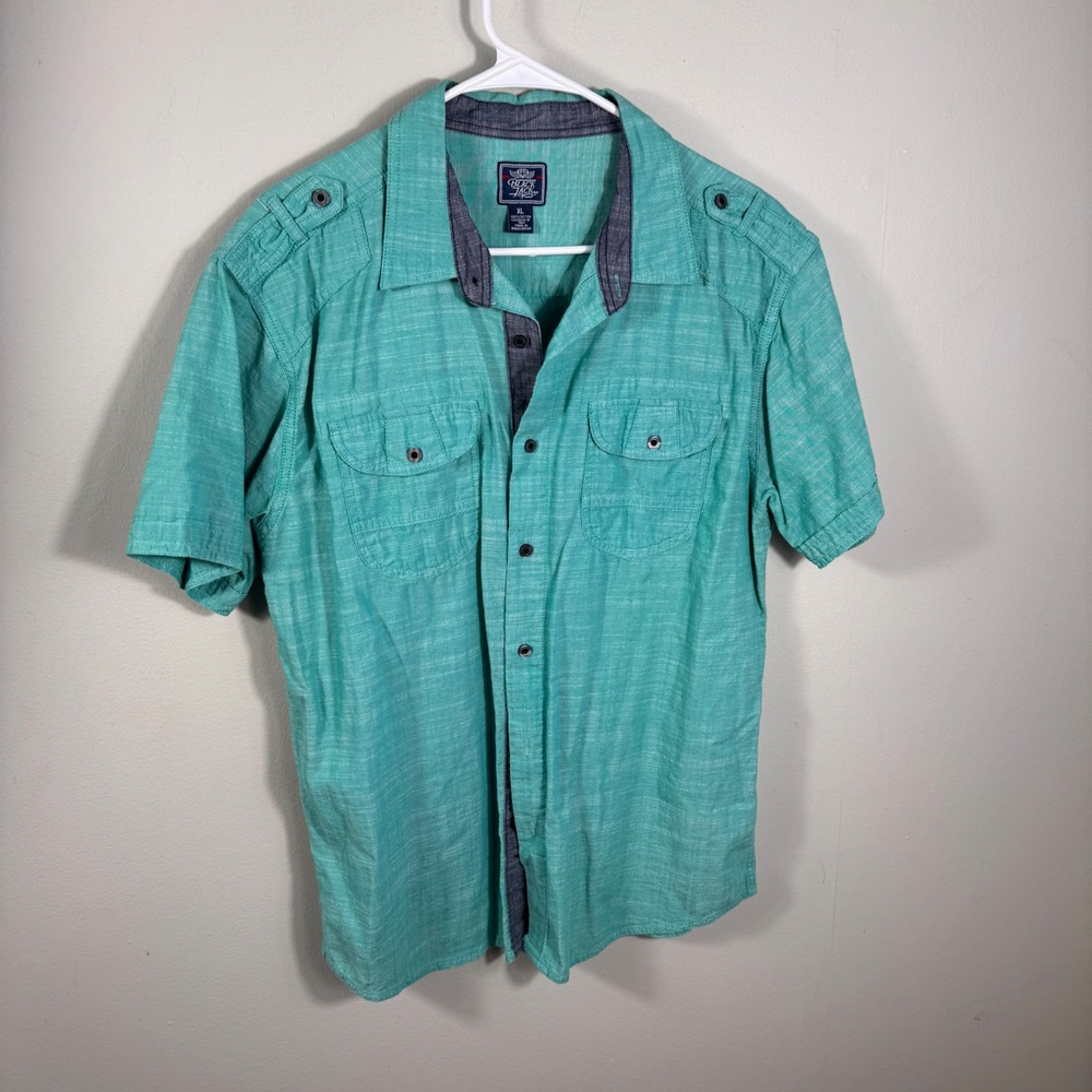 Black Jack Men's XL Teal Short Sleeve Button Up Shirt 100% Cotton Utility